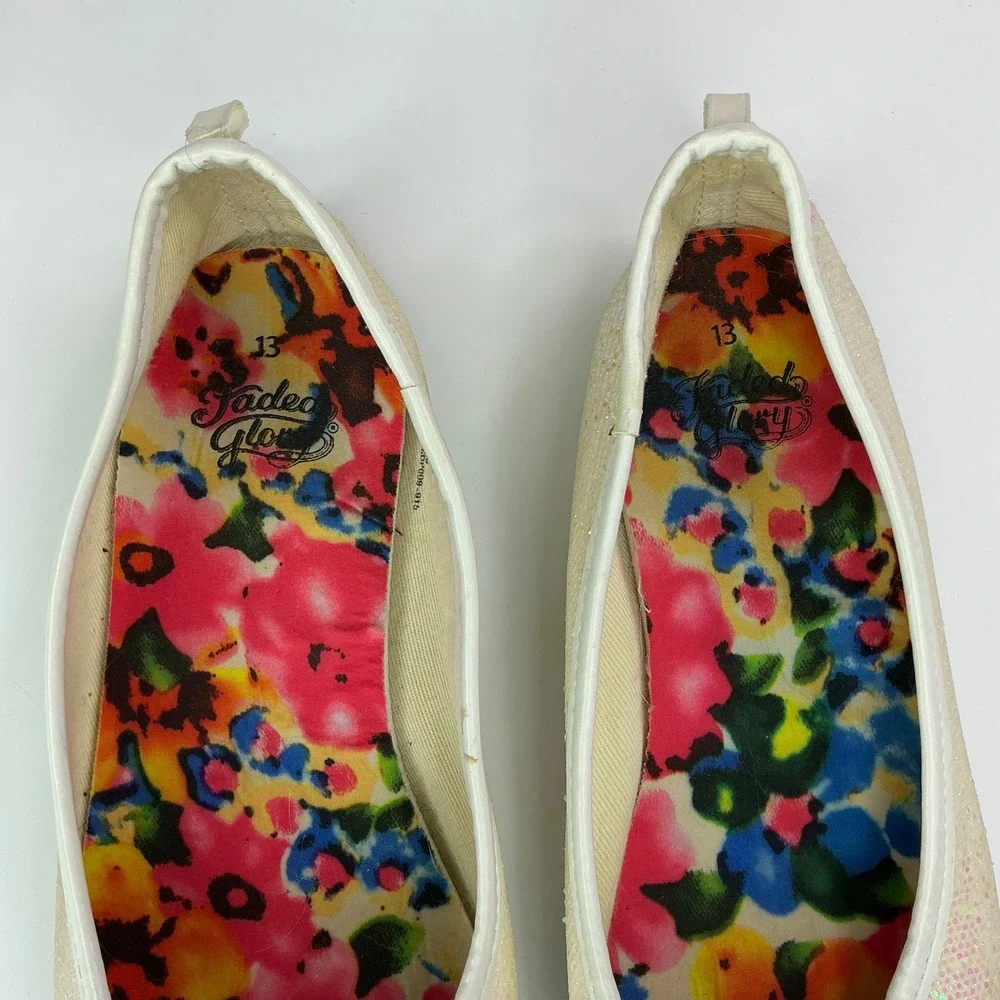 Faded Glory Iridescent Ballet Flat Kids Size 13 Glitter Sparkle Slip On Shoes